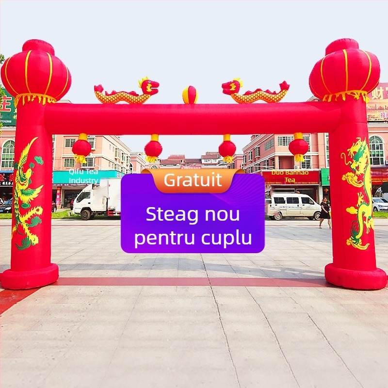 Arc de nuntă gonflabil pentru exterior, cu motiv Dragon și Fenix și curcubeu