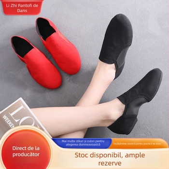Pantofi de dans pentru femei adulte, cu partea superioară din pânză și bumbac și talpă din piele, potriviți pentru balet, dans modern și latino, respirabili și cu susținere, grosime obișnuită