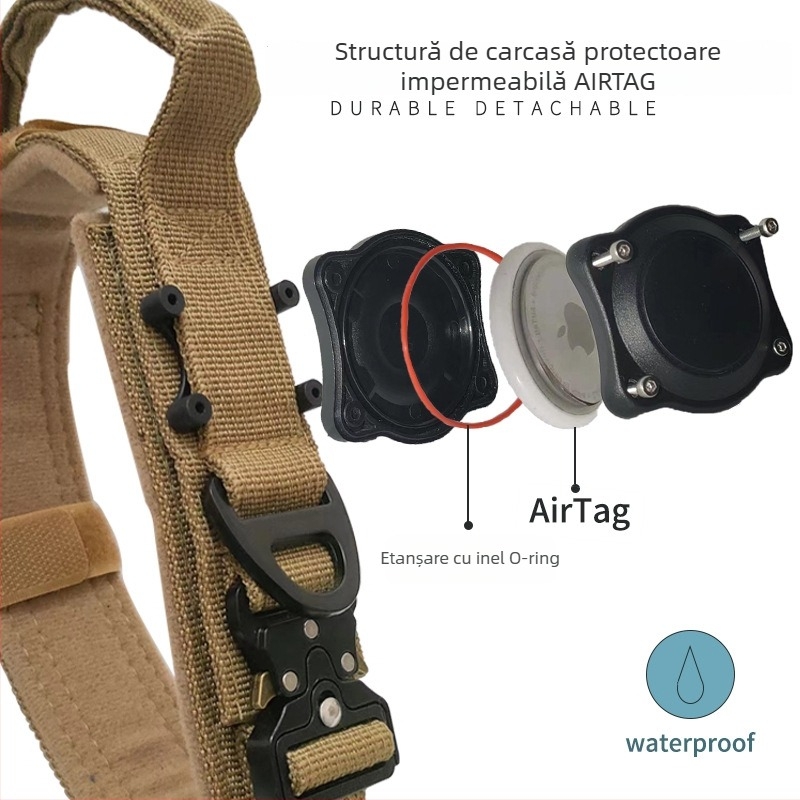 SY curea de nylon pentru câine cu husă AirTag, model monocrom, stil tactic
