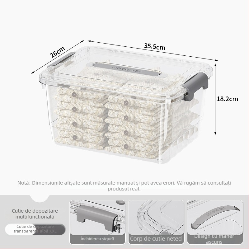Cutie transparentă din PP pentru depozitare, cu mâner, deschidere snap, modele JLSD01/02/03/04