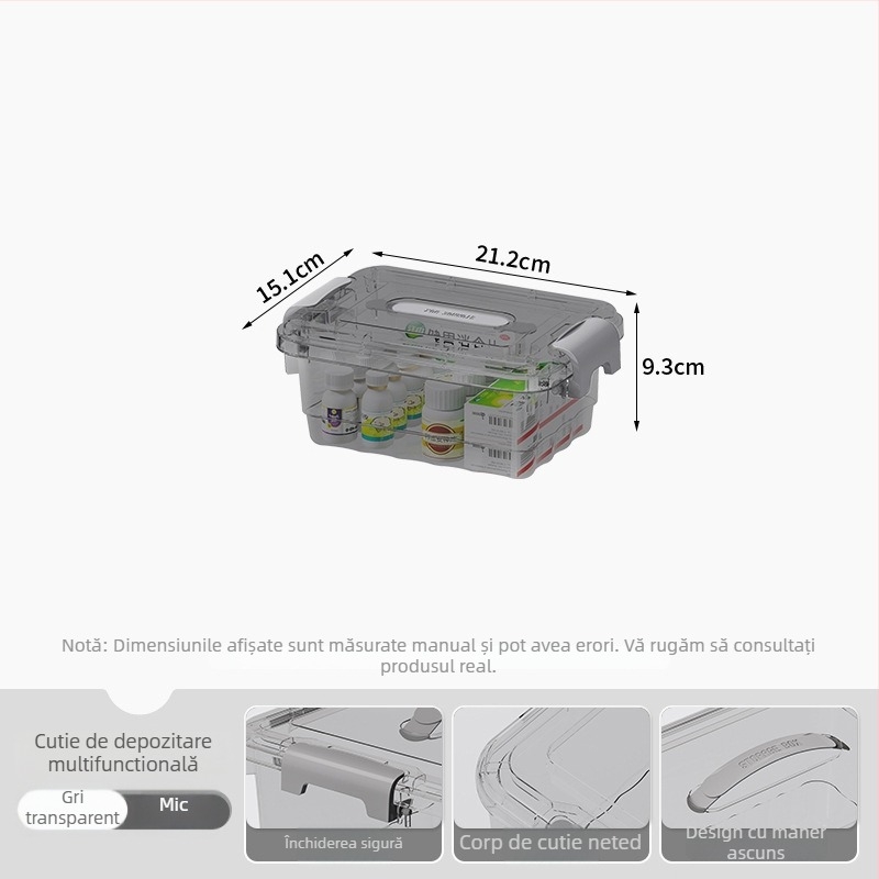 Cutie transparentă din PP pentru depozitare, cu mâner, deschidere snap, modele JLSD01/02/03/04