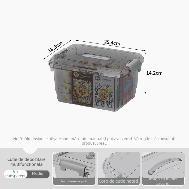 Cutie transparentă din PP pentru depozitare, cu mâner, deschidere snap, modele JLSD01/02/03/04