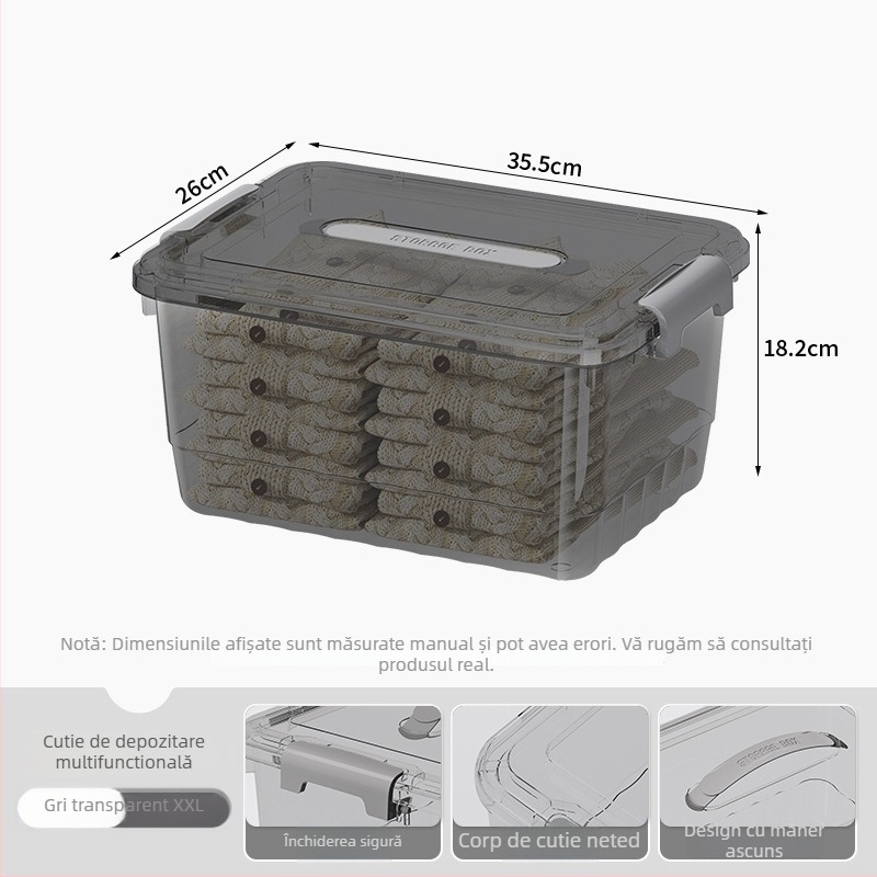 Cutie transparentă din PP pentru depozitare, cu mâner, deschidere snap, modele JLSD01/02/03/04