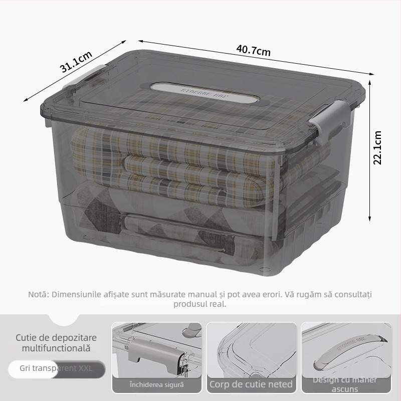 Cutie transparentă din PP pentru depozitare, cu mâner, deschidere snap, modele JLSD01/02/03/04