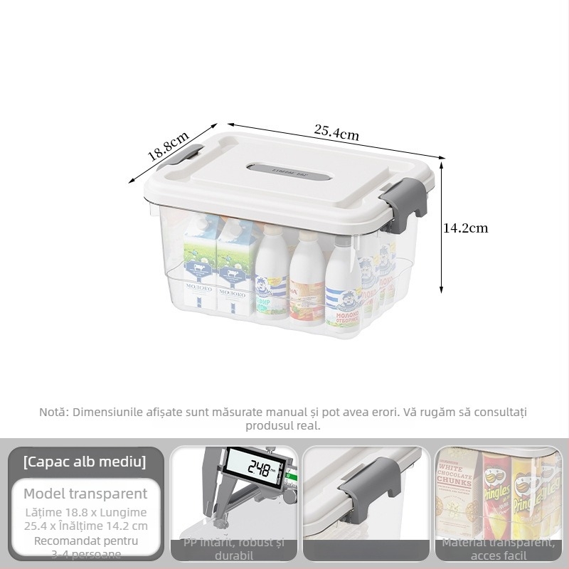 Cutie transparentă din PP pentru depozitare, cu mâner, deschidere snap, modele JLSD01/02/03/04