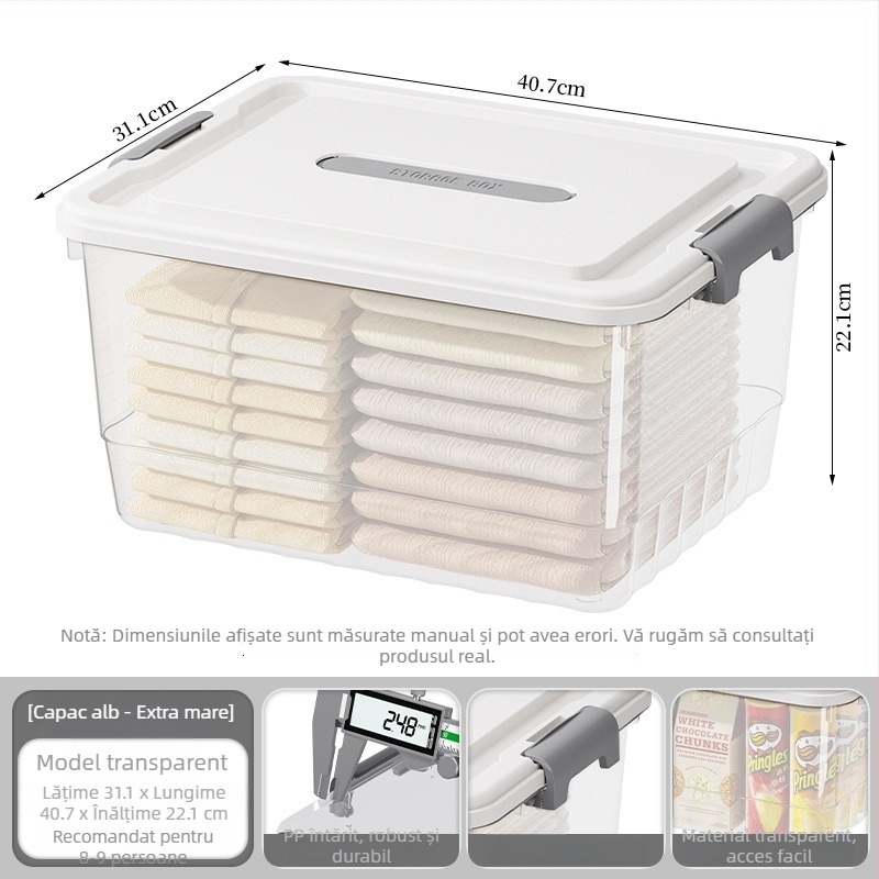 Cutie transparentă din PP pentru depozitare, cu mâner, deschidere snap, modele JLSD01/02/03/04