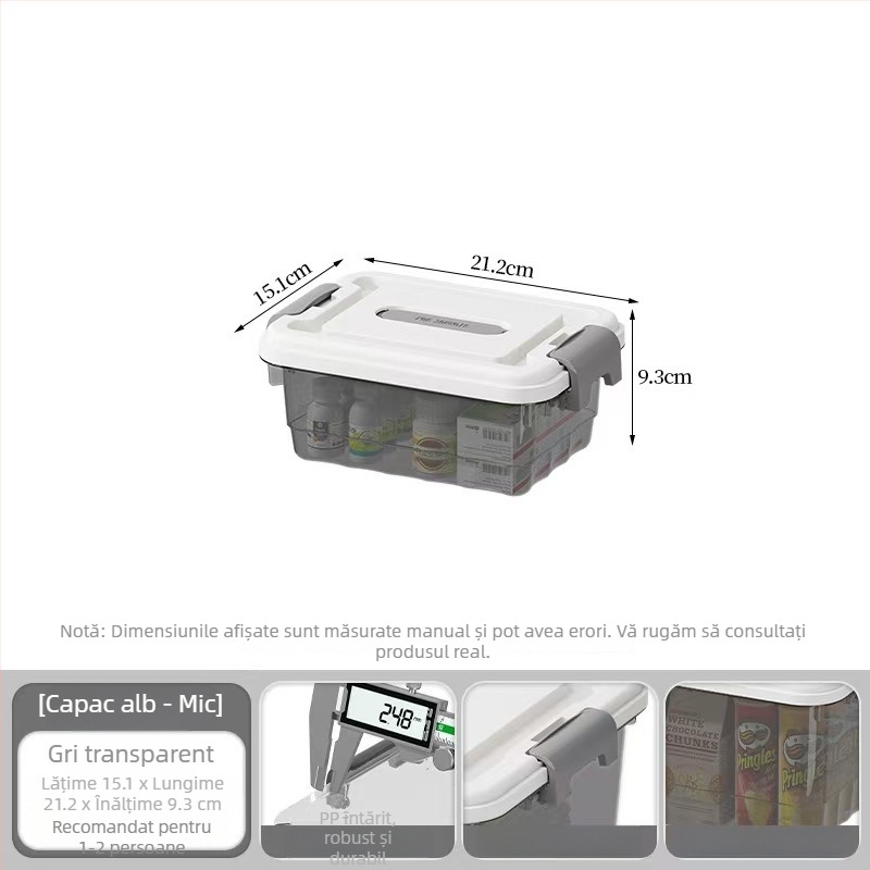 Cutie transparentă din PP pentru depozitare, cu mâner, deschidere snap, modele JLSD01/02/03/04