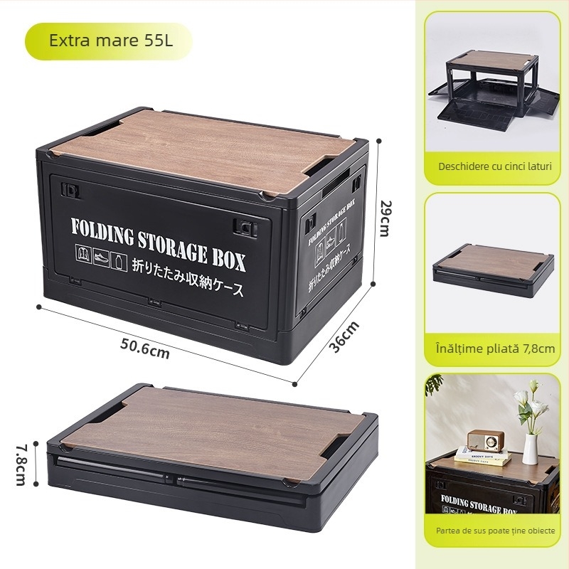 Cutie pliabilă de depozitare din PP pentru utilizare în mașină, capacitate 30L/55L, multifuncțională