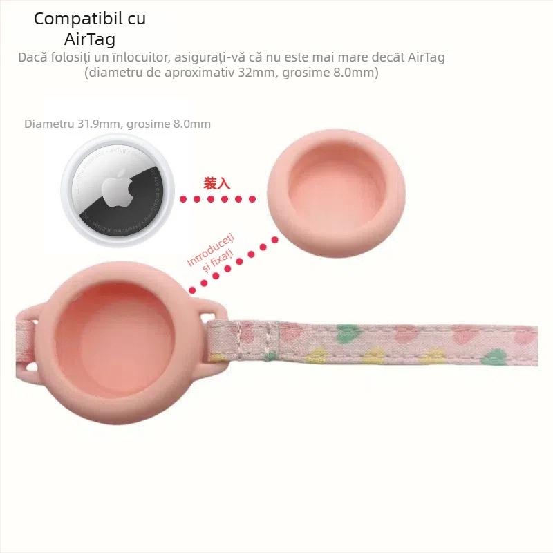 Guler antifurt pentru pisică cu urmărire AirTag, model desen animat, piele artificială, rezistent la apă, cataramă de siguranță