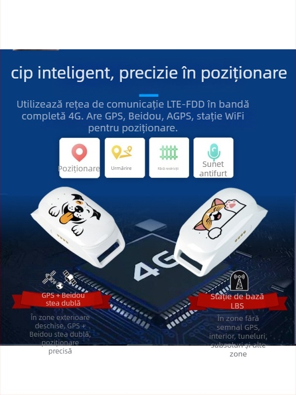 Locator GPS pentru animale de companie în timp real pentru pisici și câini – anti-pierdere