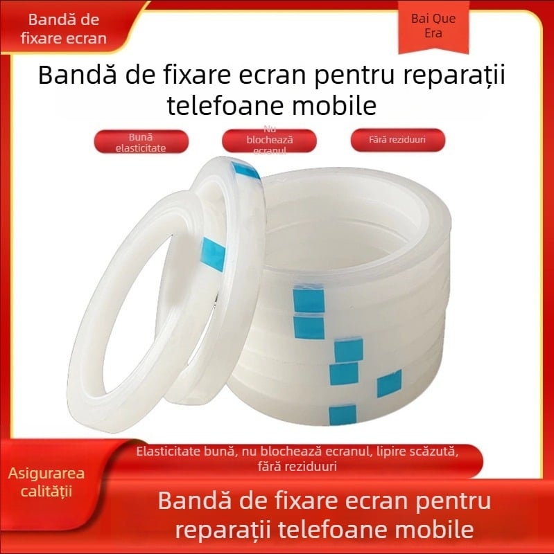 Bandă de fixare a ecranelor pentru telefoane și tablete – Reparație a ecranelor deformate, bandă de fixare a ramei din spate (Material de bază: PET; Grosime: 0,055 mm; Sistem de adeziv: acrilic; Miez: cauciuc; Viscozitate: mare)