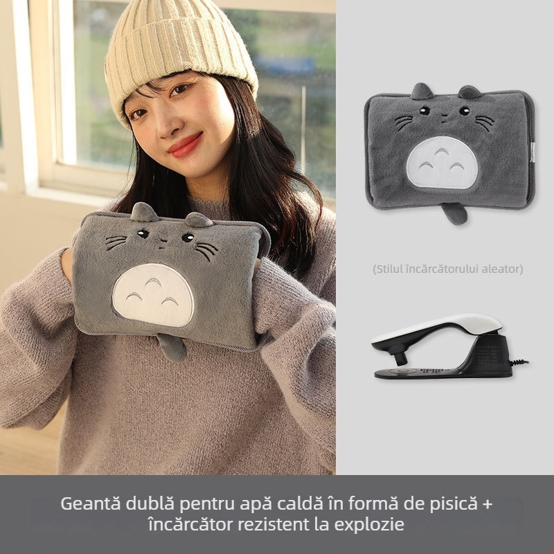 Recipient electric de apă fierbinte – standard național, reîncărcabil, 220V, 400W, material flanel, încălzitor electric rezistent la explozie, pentru încălzire abdomen