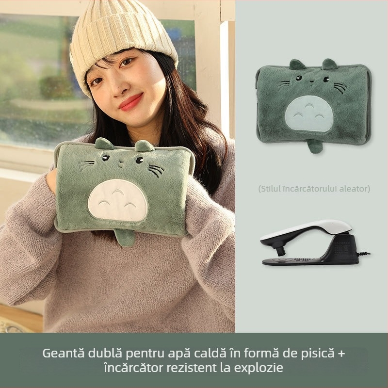 Recipient electric de apă fierbinte – standard național, reîncărcabil, 220V, 400W, material flanel, încălzitor electric rezistent la explozie, pentru încălzire abdomen