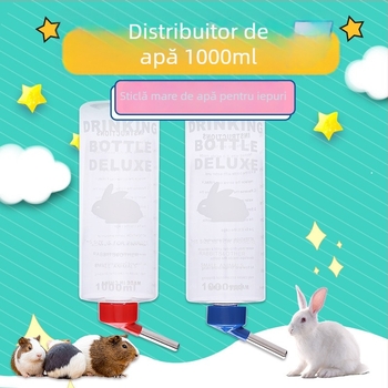 Sticlă de apă pentru animale de companie cu bilă dublă din oțel, 1000 ml, plastic + oțel inoxidabil, pentru chinchilla