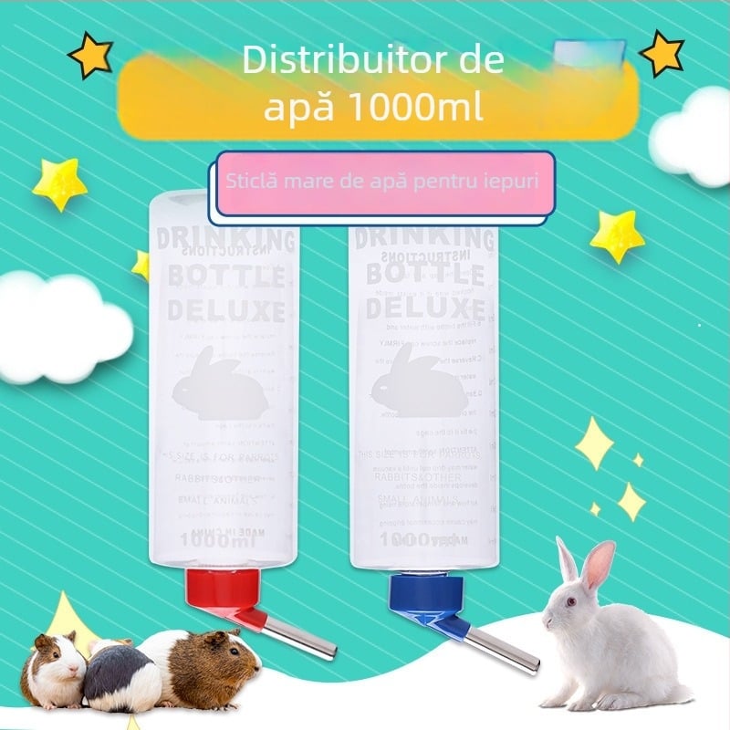 Sticlă de apă pentru animale de companie cu bilă dublă din oțel, 1000 ml, plastic + oțel inoxidabil, pentru chinchilla