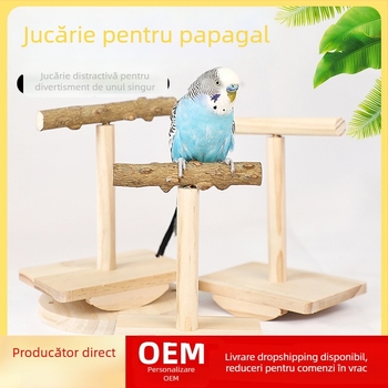 Jucărie pentru papagal cu platformă din lemn Zanthoxylum, bețișor de mestecat și funcție de zdruncinare