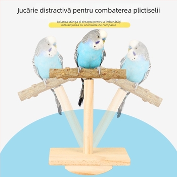 Jucărie pentru papagal cu platformă din lemn Zanthoxylum, bețișor de mestecat și funcție de zdruncinare