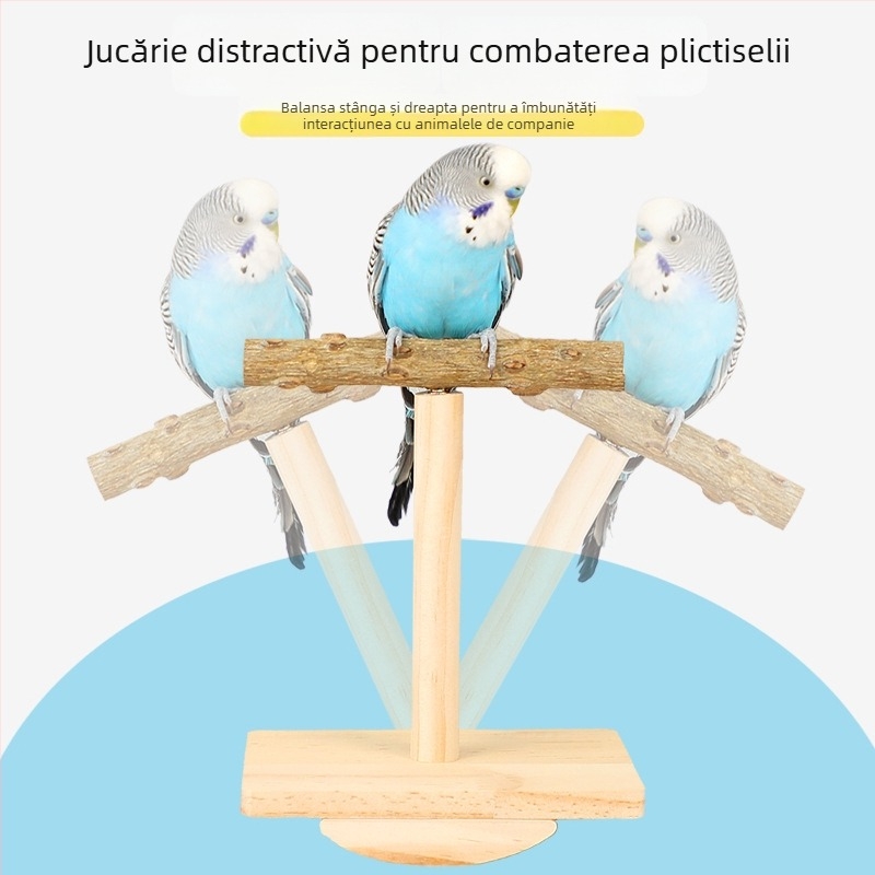 Jucărie pentru papagal cu platformă din lemn Zanthoxylum, bețișor de mestecat și funcție de zdruncinare