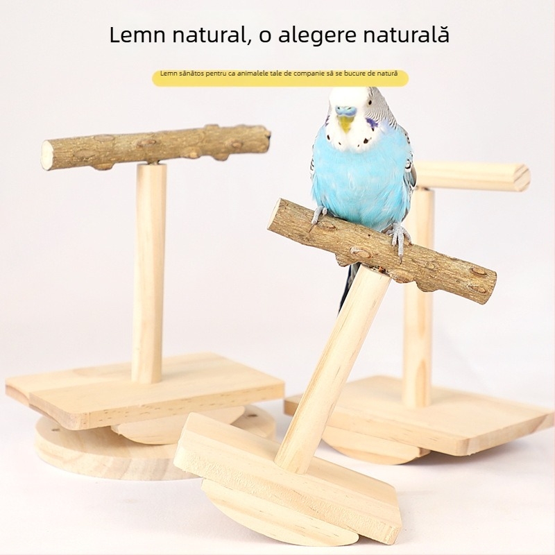 Jucărie pentru papagal cu platformă din lemn Zanthoxylum, bețișor de mestecat și funcție de zdruncinare