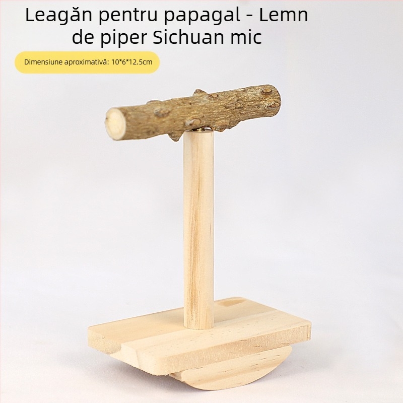 Jucărie pentru papagal cu platformă din lemn Zanthoxylum, bețișor de mestecat și funcție de zdruncinare
