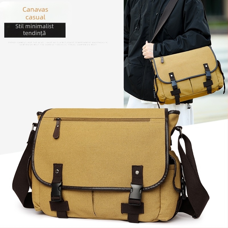 Geantă de umăr pentru bărbați, naveta de afaceri — din pânză, rezistentă la uzură, reduce povara, căptușeală poliester