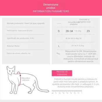 Îmbrăcăminte postoperatorie pentru pisici, recuperare după sterilizare, respirabilă, elastică, anti-lingere, din bumbac, Dalton Family