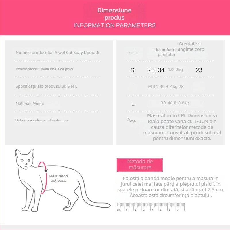 Îmbrăcăminte postoperatorie pentru pisici, recuperare după sterilizare, respirabilă, elastică, anti-lingere, din bumbac, Dalton Family