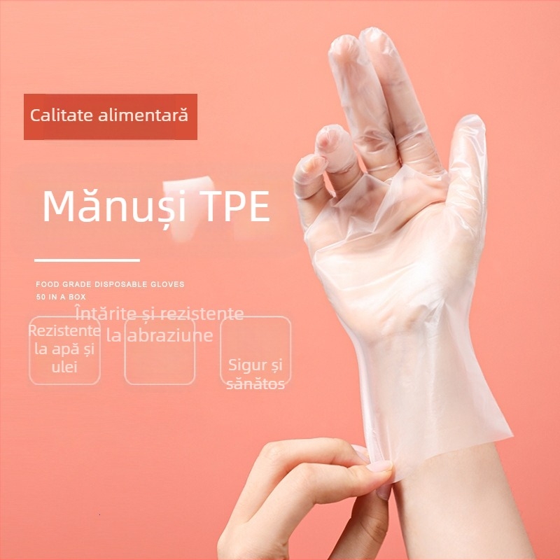 Mănuși de unică folosință din TPE, calitate alimentară – antiderapante, grosime 0,018 mm, culoare solidă, opțiuni de personalizare