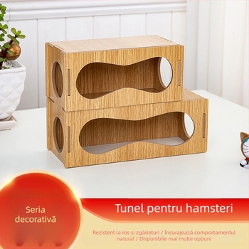 Tunel subteran pentru hamster cu adăpost de peșteră; materiale: lemn de plop și placă cu densitate înaltă; categoria: accesorii pentru animale de companie