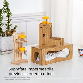 Tunel subteran pentru hamster cu adăpost de peșteră; materiale: lemn de plop și placă cu densitate înaltă; categoria: accesorii pentru animale de companie