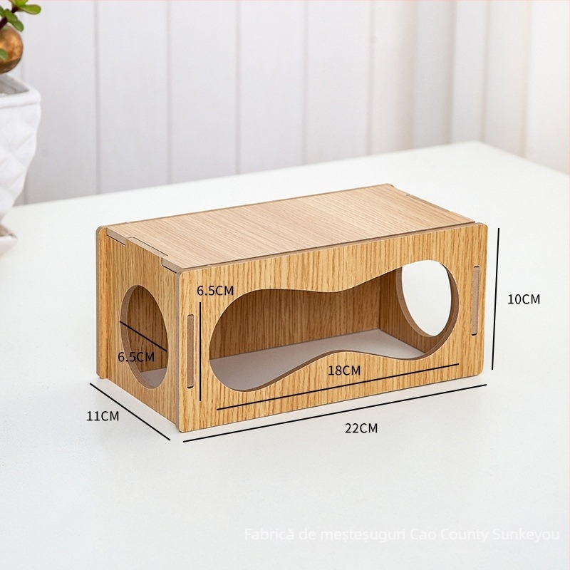 Tunel subteran pentru hamster cu adăpost de peșteră; materiale: lemn de plop și placă cu densitate înaltă; categoria: accesorii pentru animale de companie