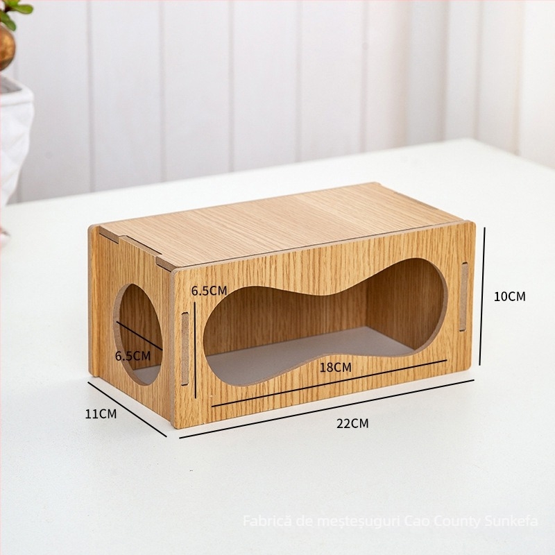 Tunel subteran pentru hamster cu adăpost de peșteră; materiale: lemn de plop și placă cu densitate înaltă; categoria: accesorii pentru animale de companie