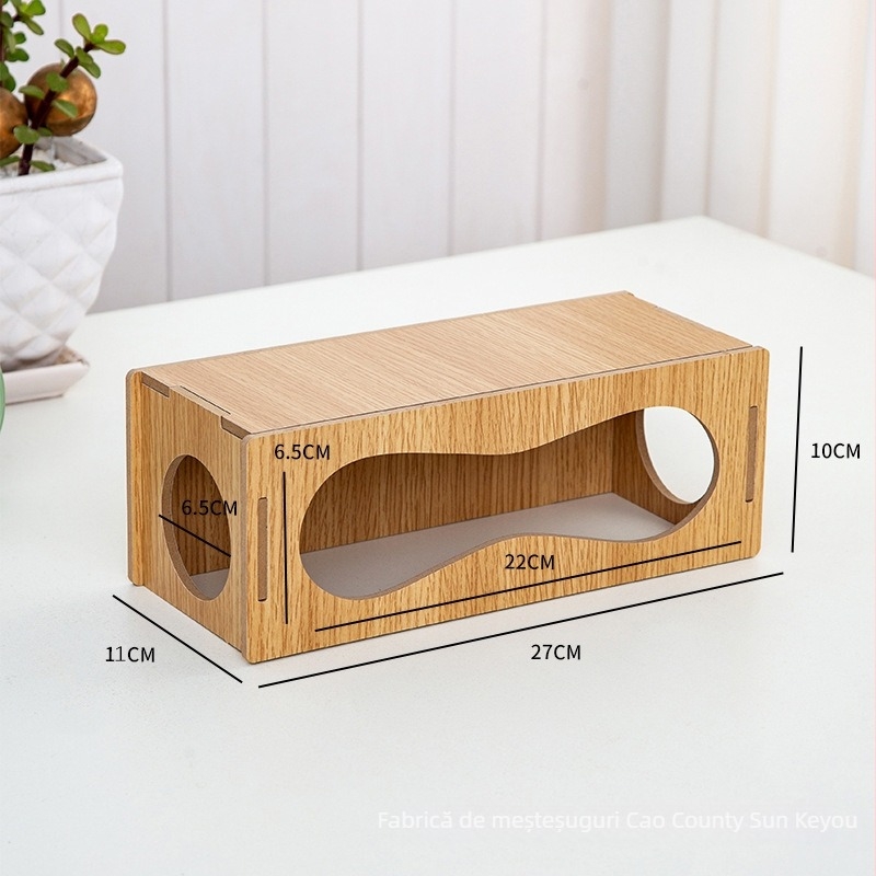 Tunel subteran pentru hamster cu adăpost de peșteră; materiale: lemn de plop și placă cu densitate înaltă; categoria: accesorii pentru animale de companie