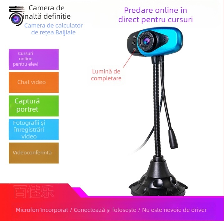 Cameră USB pentru desktop, senzor 0,8 MP, rezoluție maximă 1600x1200, 30 FPS, USB plug-and-play