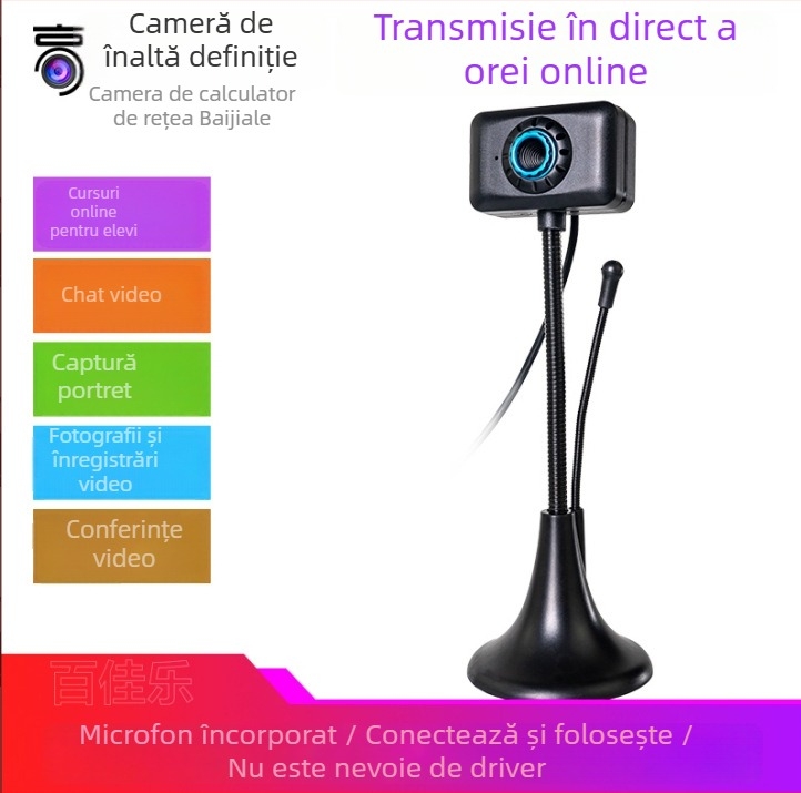 Cameră USB pentru desktop, senzor 0,8 MP, rezoluție maximă 1600x1200, 30 FPS, USB plug-and-play