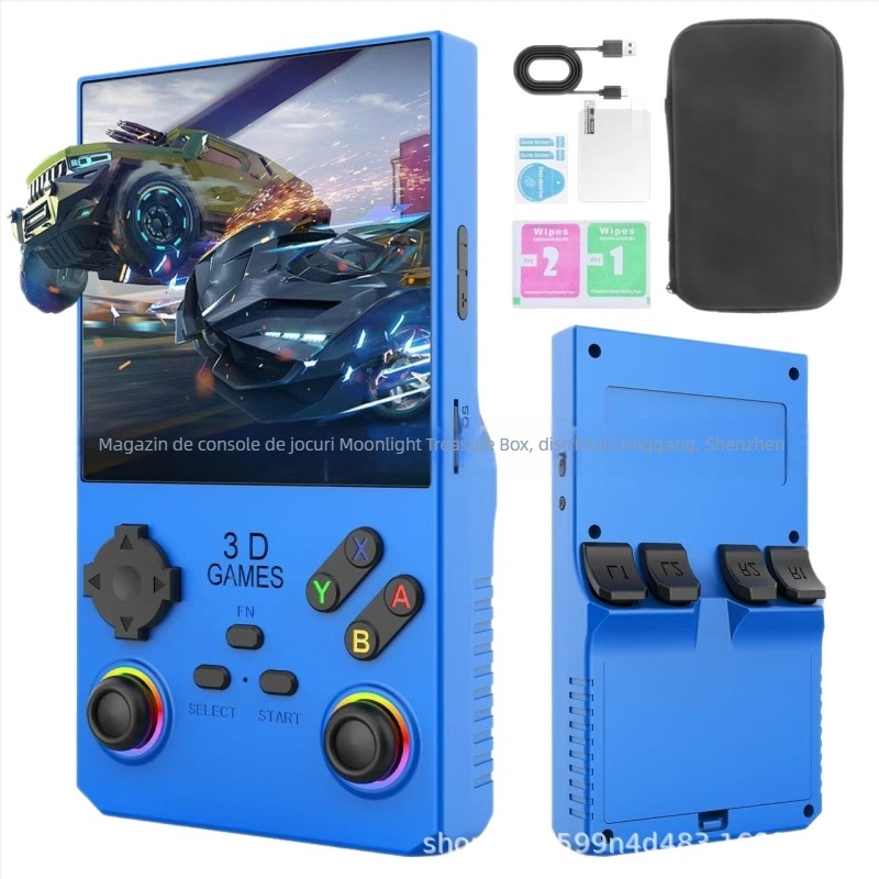 Consolă portabilă de jocuri cu sistem Linux open-source, 256GB memorie, conectivitate wireless, suport Android, MP4 player