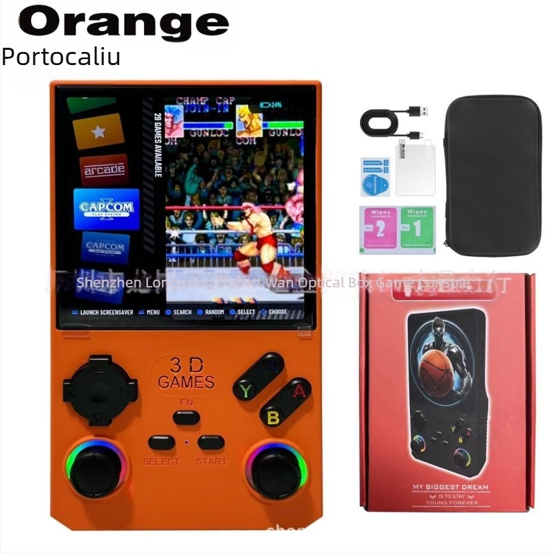 Consolă portabilă de jocuri cu sistem Linux open-source, 256GB memorie, conectivitate wireless, suport Android, MP4 player