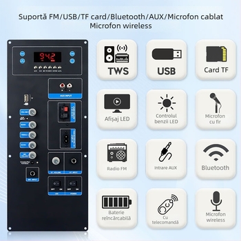TB01 Placă amplificator Bluetooth pentru subwoofer exterior – accesorii audio, tensiune DC12V sau AC110-240V, Bluetooth, intrări Microfon și Chitară