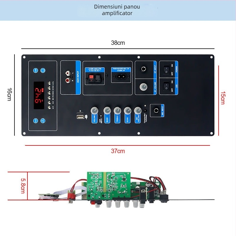 TB01 Placă amplificator Bluetooth pentru subwoofer exterior – accesorii audio, tensiune DC12V sau AC110-240V, Bluetooth, intrări Microfon și Chitară