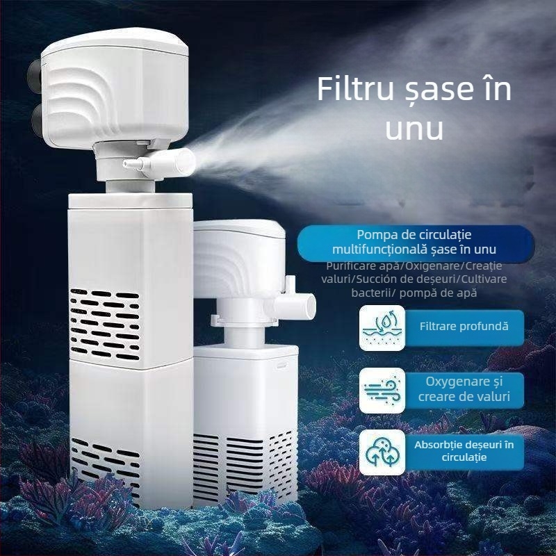 Sistem de filtrare și circulație pentru acvariu, cu pompă încorporată pentru curățarea fecalelor, oxigenare 3-în-1, funcționare silențioasă și separare a fecalelor