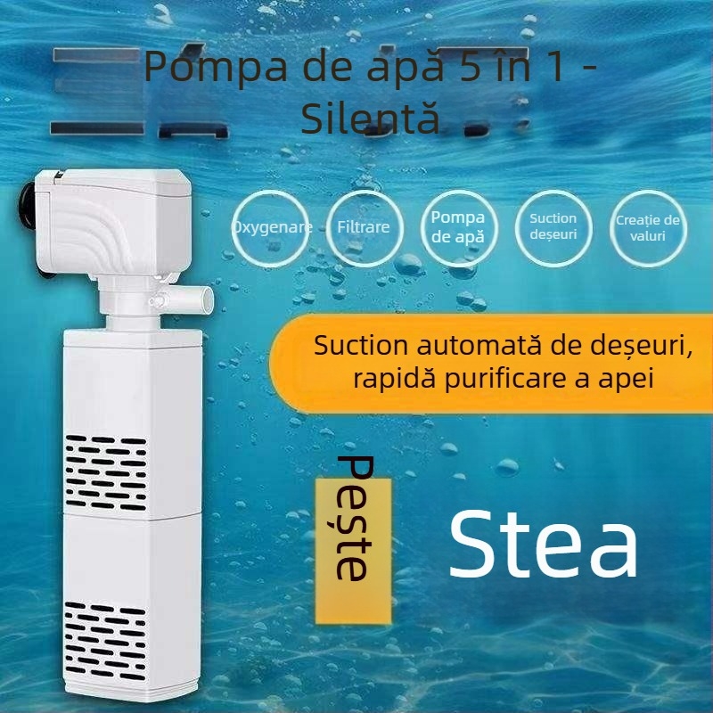 Sistem de filtrare și circulație pentru acvariu, cu pompă încorporată pentru curățarea fecalelor, oxigenare 3-în-1, funcționare silențioasă și separare a fecalelor