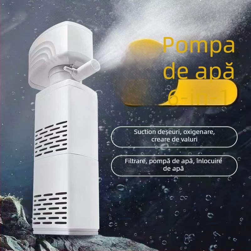 Sistem de filtrare și circulație pentru acvariu, cu pompă încorporată pentru curățarea fecalelor, oxigenare 3-în-1, funcționare silențioasă și separare a fecalelor