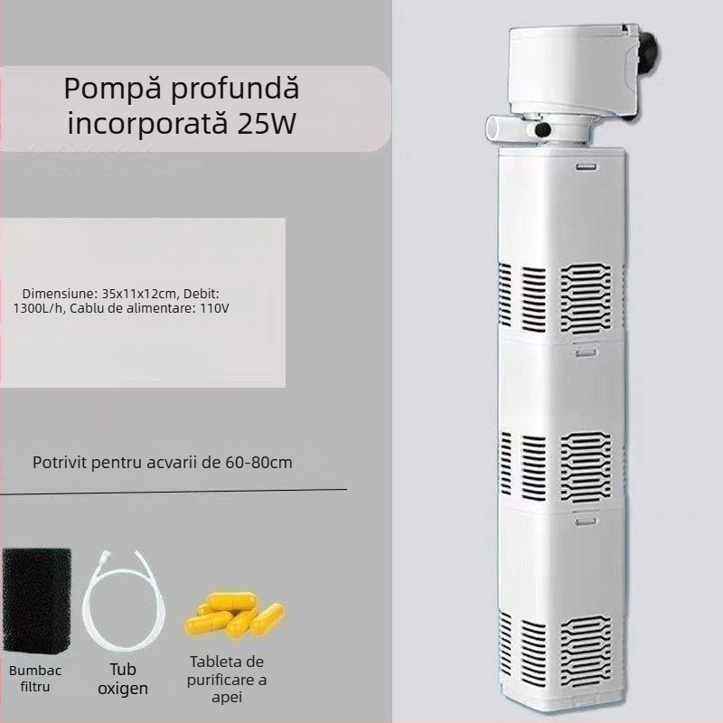 Sistem de filtrare și circulație pentru acvariu, cu pompă încorporată pentru curățarea fecalelor, oxigenare 3-în-1, funcționare silențioasă și separare a fecalelor