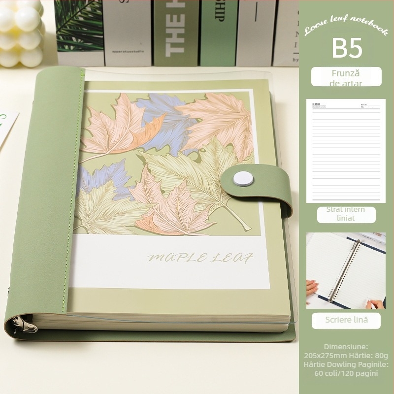 Caiet cu foi detașabile, copertă din piele moale transparentă, bloc de notițe detașabil, Dowling hârtie, 60 de coli, 8 găuri