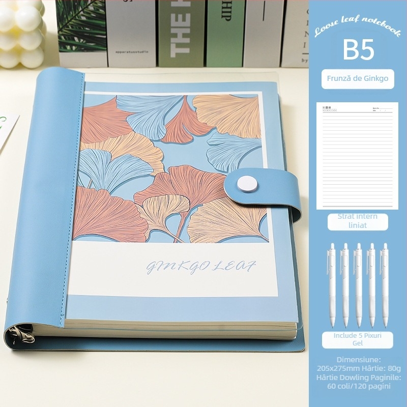 Caiet cu foi detașabile, copertă din piele moale transparentă, bloc de notițe detașabil, Dowling hârtie, 60 de coli, 8 găuri