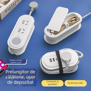 Priză de voiaj cu încărcare USB, lampă de noapte și spațiu pentru rularea cablului; tensiune 110-250V, putere până la 2500W, conductor de cupru, carcasă PP, certificat CCC