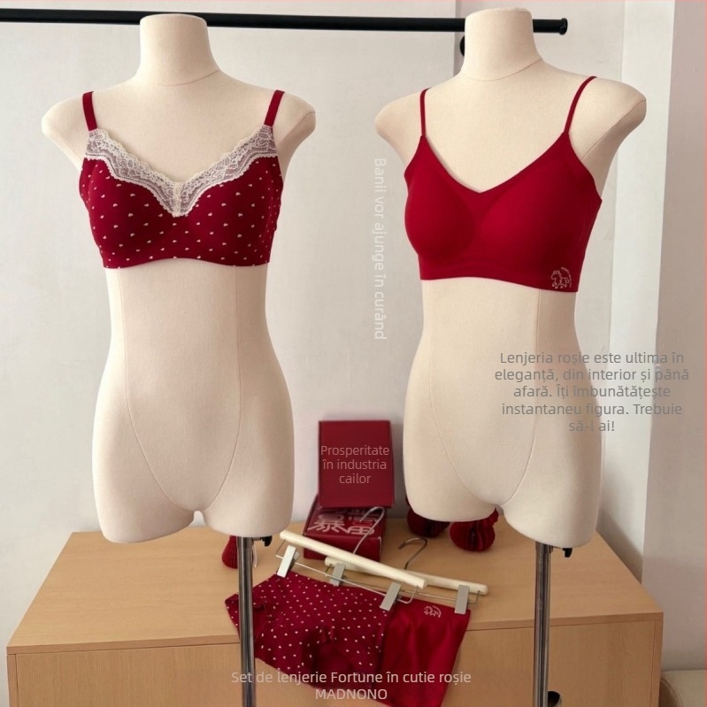 Set de lenjerie pentru femei, fără fir, decolteu adânc în V, sutien tip 3/4, cupe modelate: vârf subțire, bază groasă, material principal bumbac 95,4%