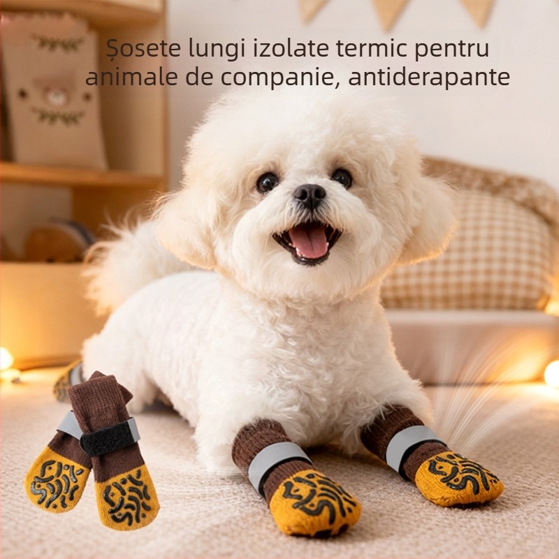 Șosete pentru câini cu picioare extinse, șosete antiderapante pentru interior, model: potrivire cromatică, bumbac, țesătură plată, relief