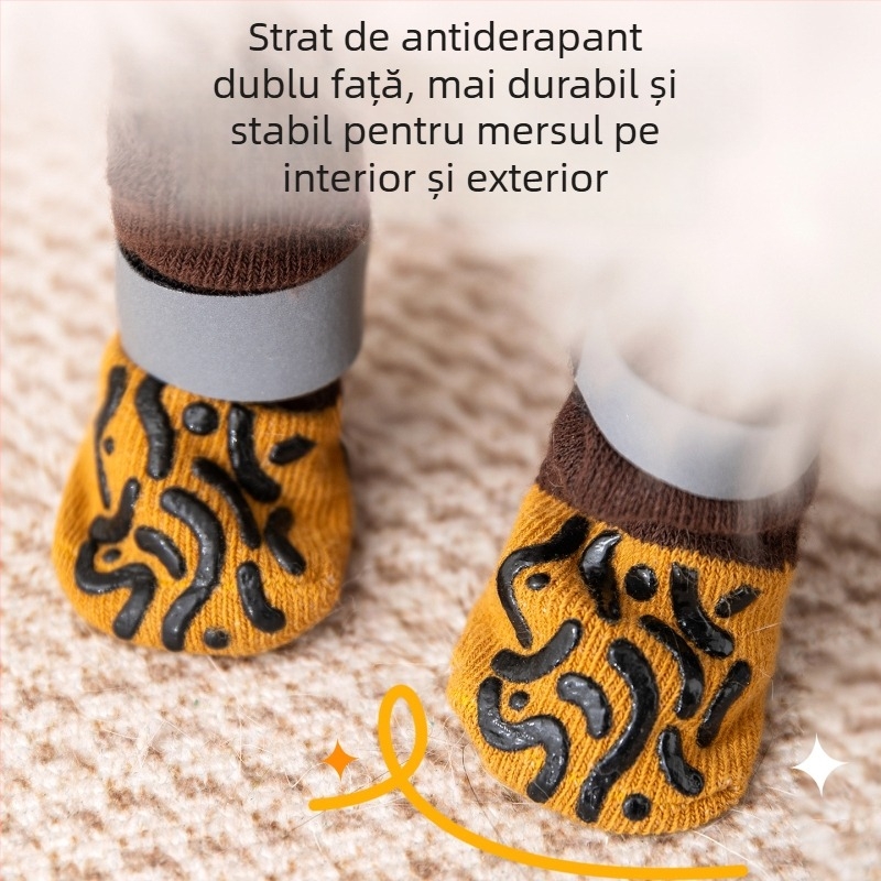 Șosete pentru câini cu picioare extinse, șosete antiderapante pentru interior, model: potrivire cromatică, bumbac, țesătură plată, relief