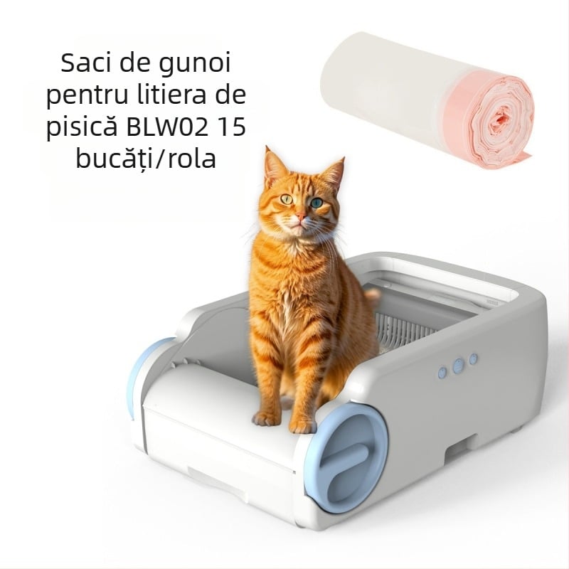Pungi HDPE pentru gunoiul cutiei de nisip a pisicii, rulou continuu, cu șnur mare de închidere și închidere automată